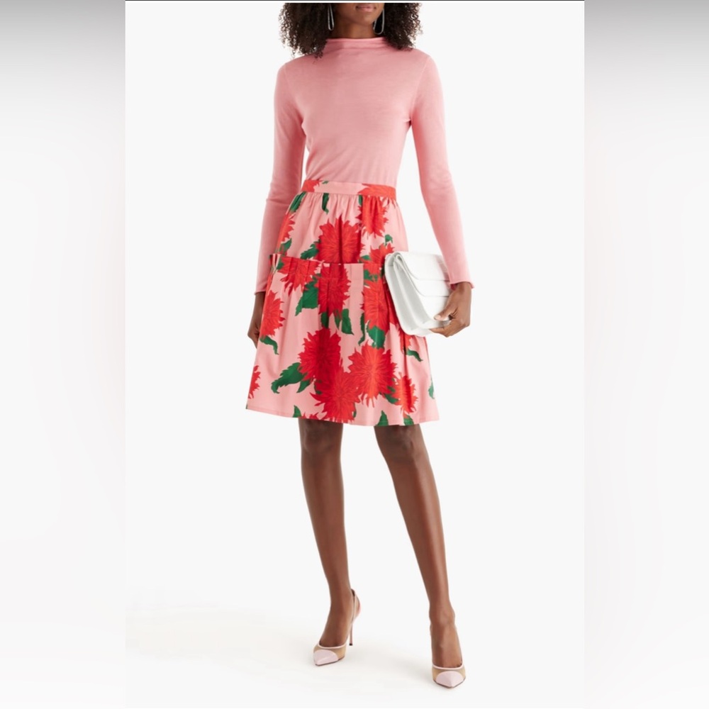 NWT Carolina Herrera Pink Pleated Floral Print Skirt